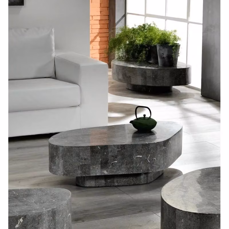 Tavolino Stones in pietra naturale grigia con forma trapezoidale L: 100 cm, P: 52 cm, H: 28 cm – 2