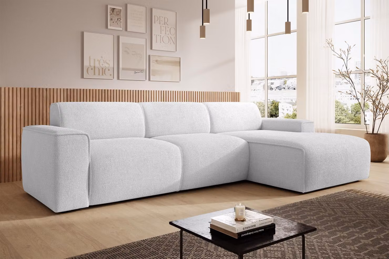 AX LIVING Divano a L Didim mini argento 310 cm, elegante R