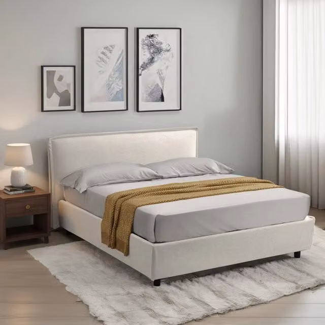 Letto alla francese DMORA con materasso incluso, base contenitore lift up, Made in Italy, Beige, L: 120 cm x P: 190 cm