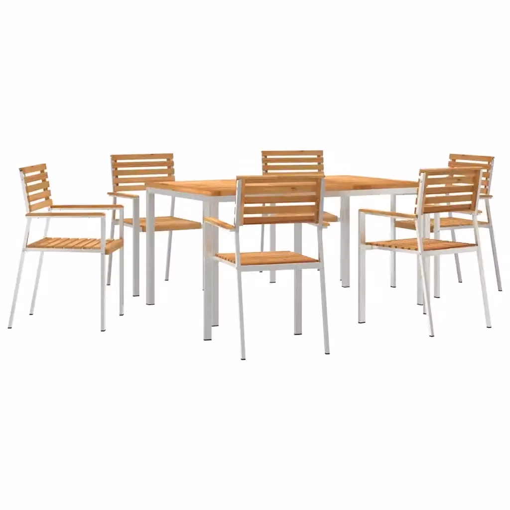 Set da pranzo per giardino e terrazzo vidaXL in legno di teak e acciaio inossidabile marrone, 7 pezzi – 2
