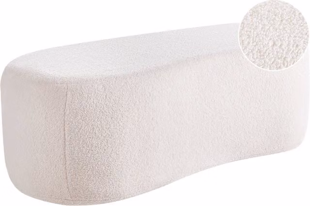 Pouf imbottito in tessuto bouclé color bianco sporco panca da letto sgabello