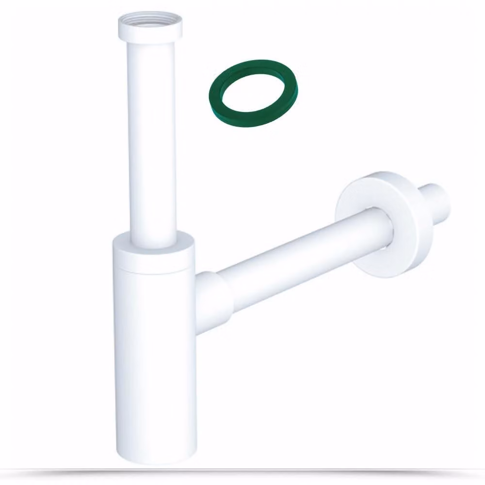 Sifone per lavabo e bidet - Design minimalista, forma rotonda - Bianco opaco