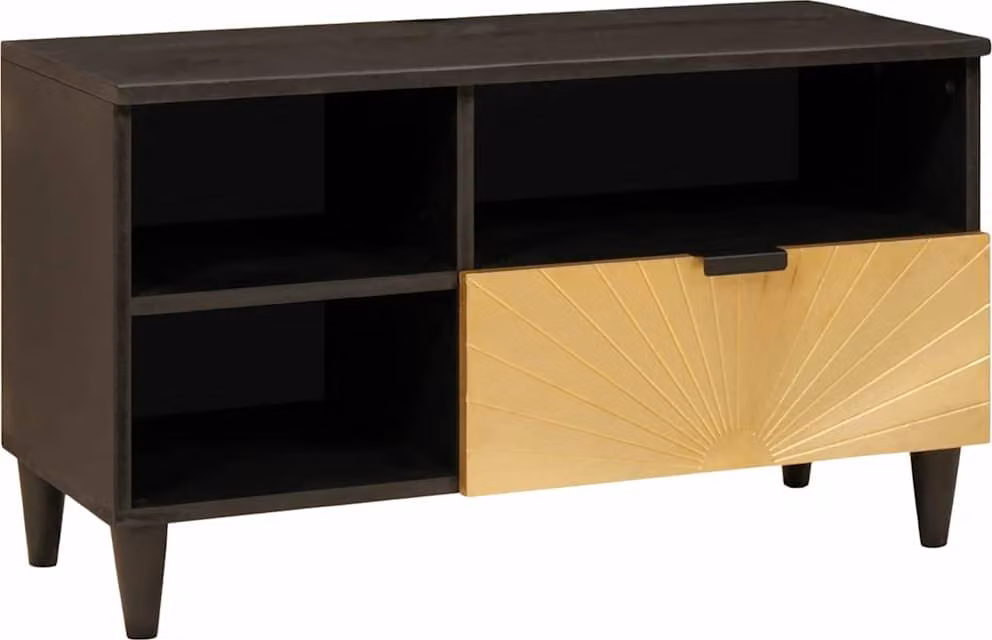 Mobile TV Nero e Oro 80 x 33 x 46 cm Legno multistrato