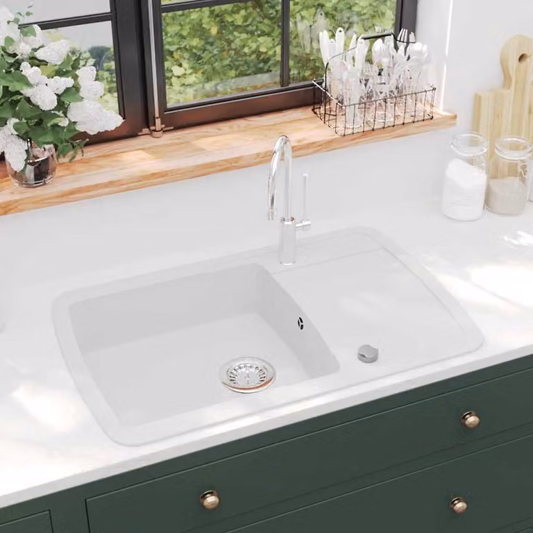 vidaXL Lavello da Cucina in Granito con Vasca Singola Bianco L/P/H: 78 x 50 x 31 cm