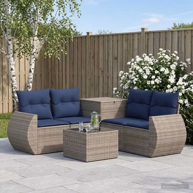 Set di divani 6 pz Grigio e Blu Navy 55 x 55 x 37 cm 3447513