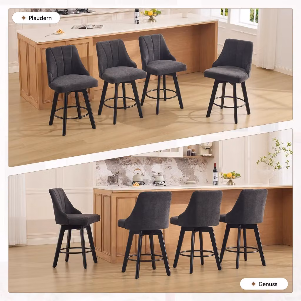 Sgabello bar girevole REDOM in tessuto chenille grigio L/P/H: 53 x 53,5 x 94,5 cm – 2