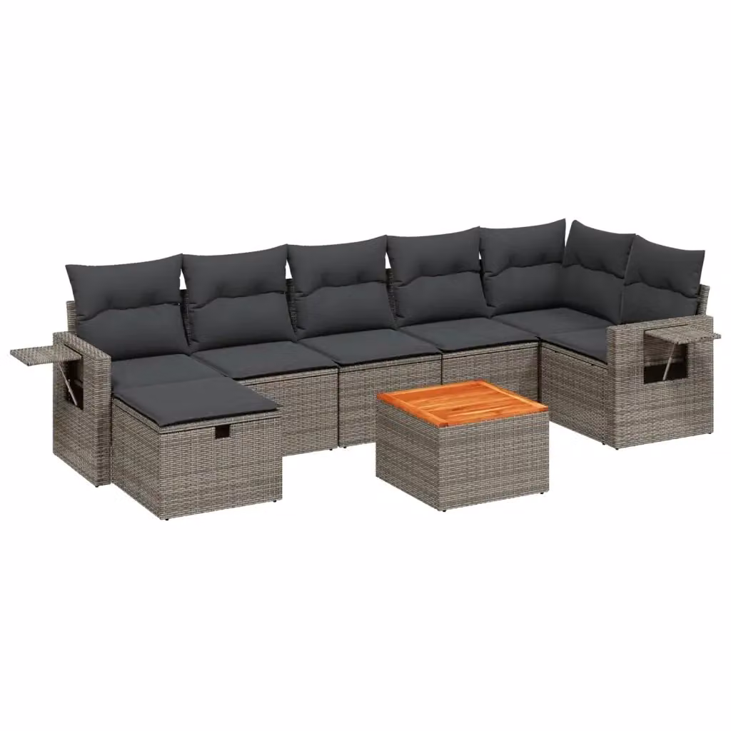 vidaXL Set Divano da Giardino 8 pz a Forma di L con Cuscini Grigio in Polyrattan e Struttura in Acciaio – 2