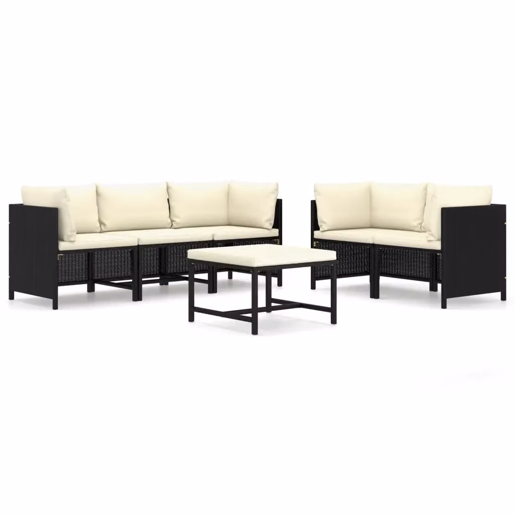vidaXL Set Divani da Giardino a L con Cuscini e Tavolino da Caffè, 6 Pezzi, Polyrattan e Metallo, Nero e Bianco – 2