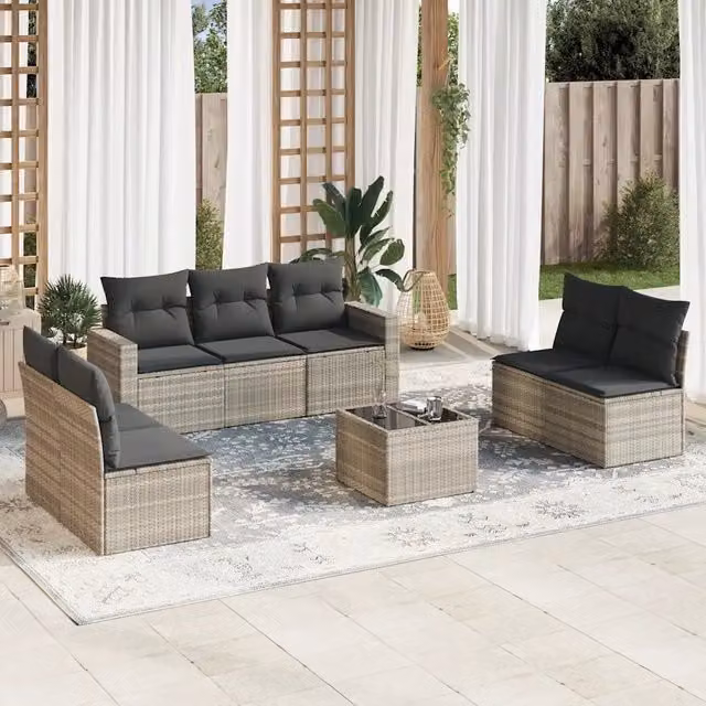 Set Divano da Giardino 8pz con Cuscini Grigio Chiaro Polyrattan 3251179