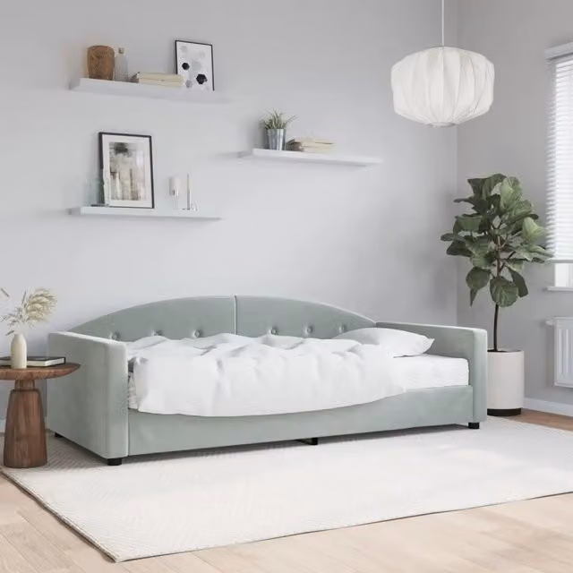 Divano Letto con Materasso-Sofa Letto-Daybed Grigio Chiaro 90x200 cm in Velluto 365232