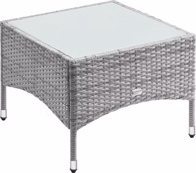 Tavolino quadrato in polyrattan e vetro Casaria® grigio L/P/H: 58 x 58 x 42 cm
