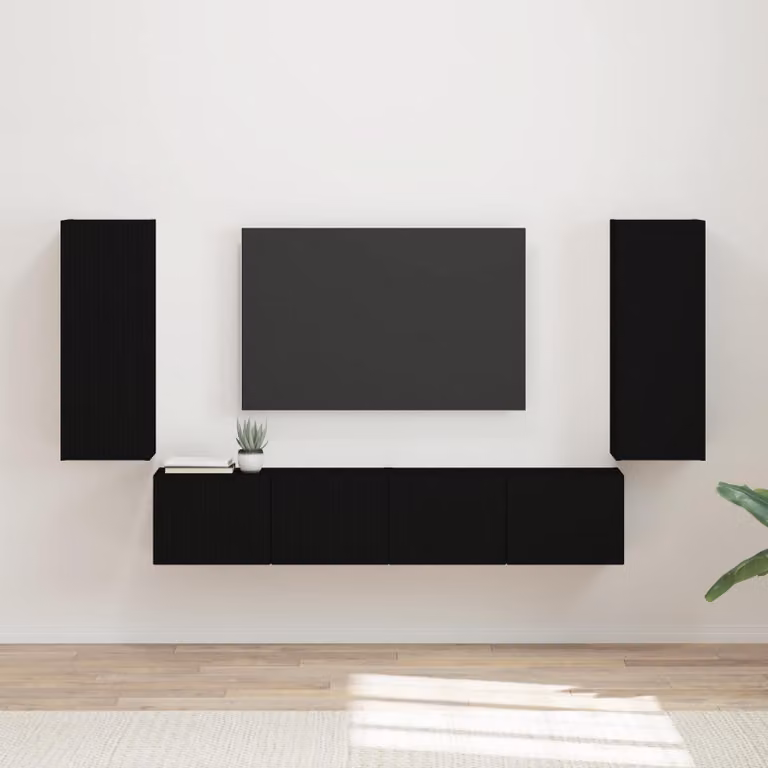 Set di 4 pezzi Mobiletto TV da parete moderno vidaXL in MDF nero e legno
