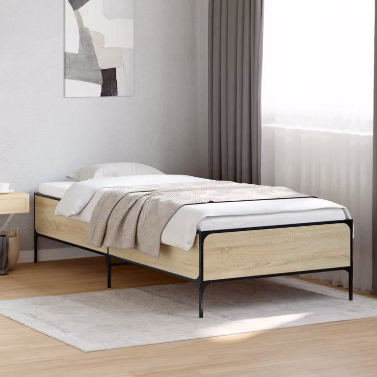 Struttura del letto moderna vidaXL in legno color rovere e beige L/P/H: 200 x 80 x 83 cm
