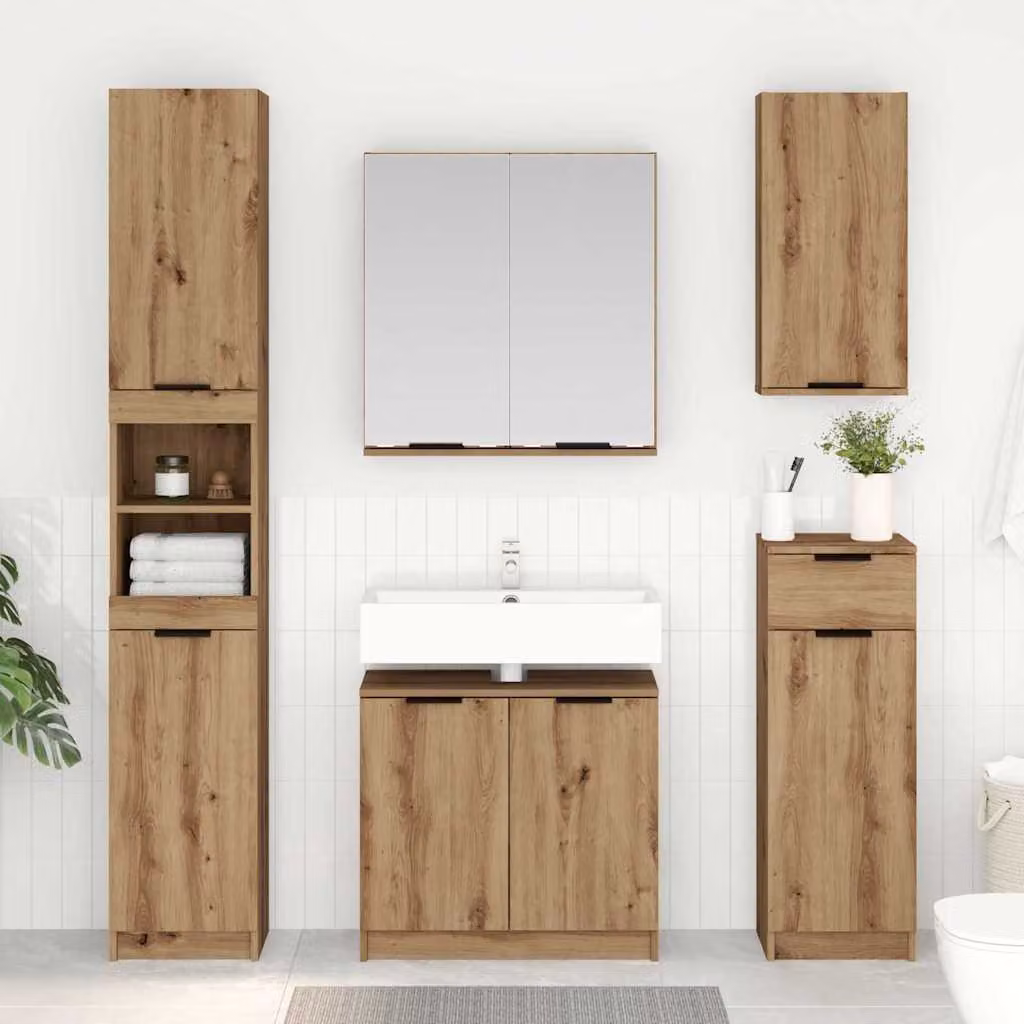 Set di mobili da bagno vidaXL composto da mobile lavabo e armadietto con specchio in legno marrone stile moderno