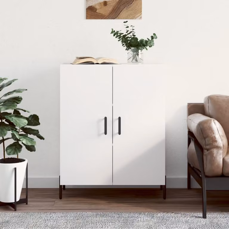 Credenza bianca vidaXL in legno e metallo per soggiorno e sala da pranzo L: 69,5 cm, P: 34 cm, H: 90 cm