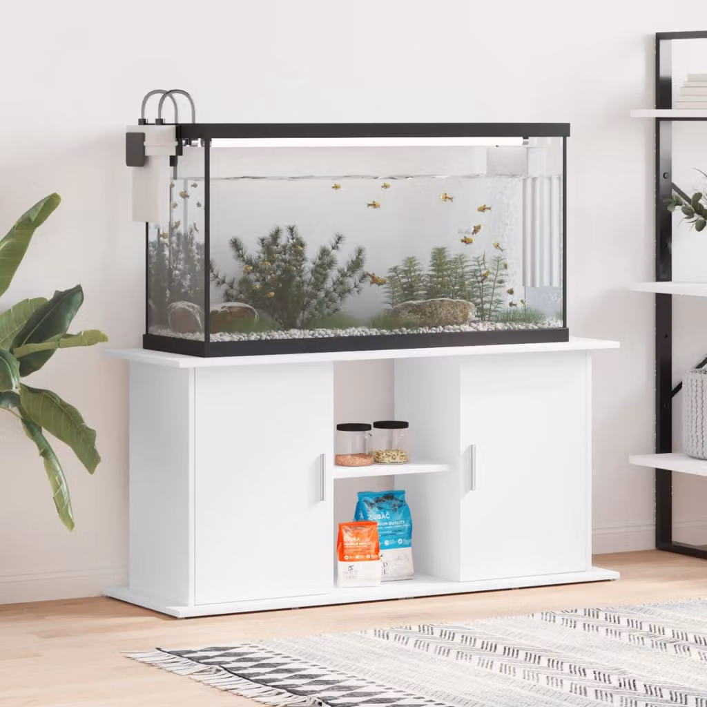 vidaXL Supporto per Acquario in Legno Multistrato Bianco L: 121 cm, P: 41 cm, H: 58 cm