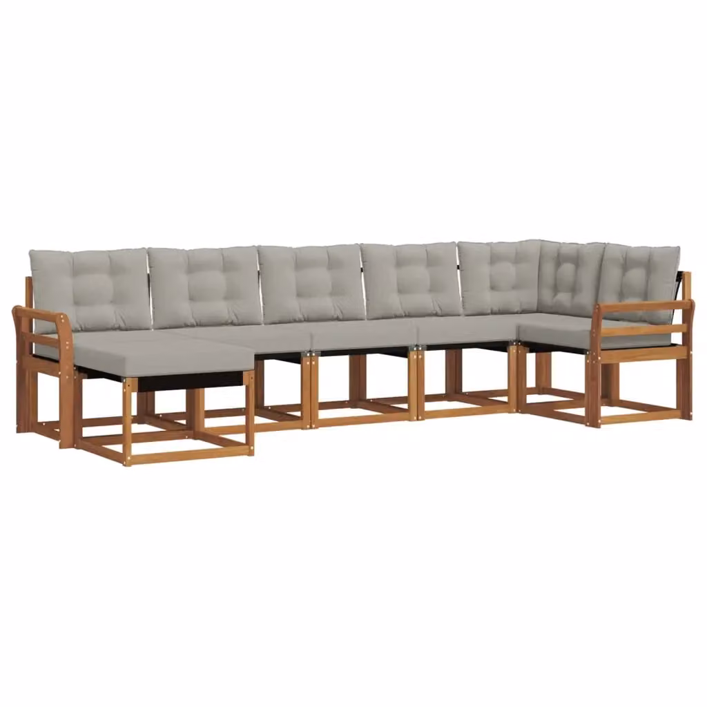 Set di divani da esterno a L vidaXL composto da 7 pezzi in legno di acacia con cuscini in tessuto textilene, colore marrone e grigio – 2