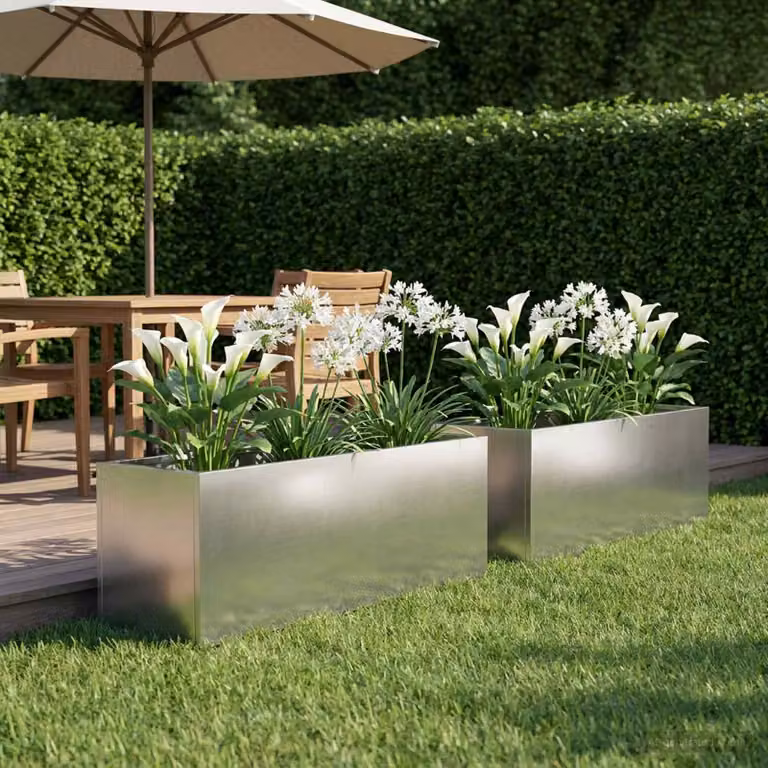 Set di 2 vasi da giardino vidaXL in acciaio inox color argento, H 60 x L 20 x P 20 cm