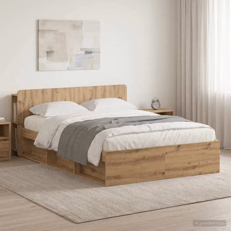 vidaXL Telaio letto moderno con contenitore e cassetti in legno color marrone L/P/H: 200 x 150 x 80 cm