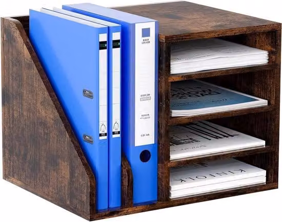 Organizzatore per ufficio in legno marrone per documenti A4 con 4 ante