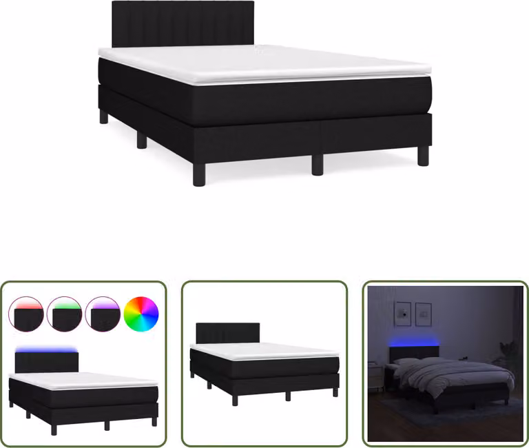 The Living Store Letto a molle con materasso e LED nero 120x190 cm in tessuto