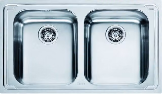 Lavello integrato a 2 vasche Franke Logica Line in inox argento L 86 x P 50 cm