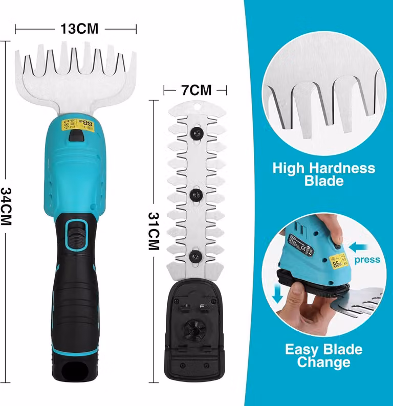 Tagliasiepi elettrico - Tagliabordi - Trimmer a batteria - Tagliaboschi - con borsa da trasporto - Blu