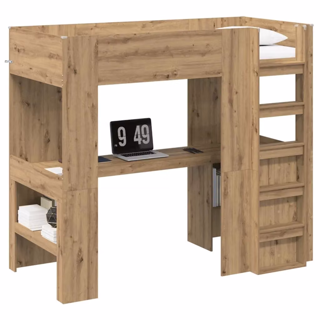 vidaXL Struttura letto a castello con scrivania e scompartimenti laterali in legno Rovere, H: 175.0 cm, L: 203.0 cm, P: 93.0 cm – 2