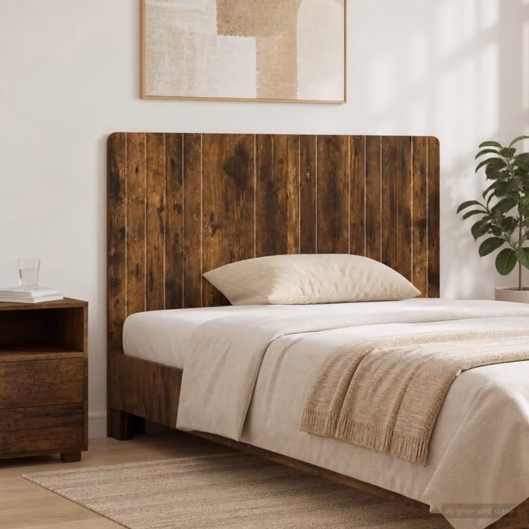 Testiera da muro vidaXL ZWOLLE in legno ingegnerizzato Rovere Fumo con mensola integrata, L: 120 cm, H: 50 cm, P: 10,6 cm
