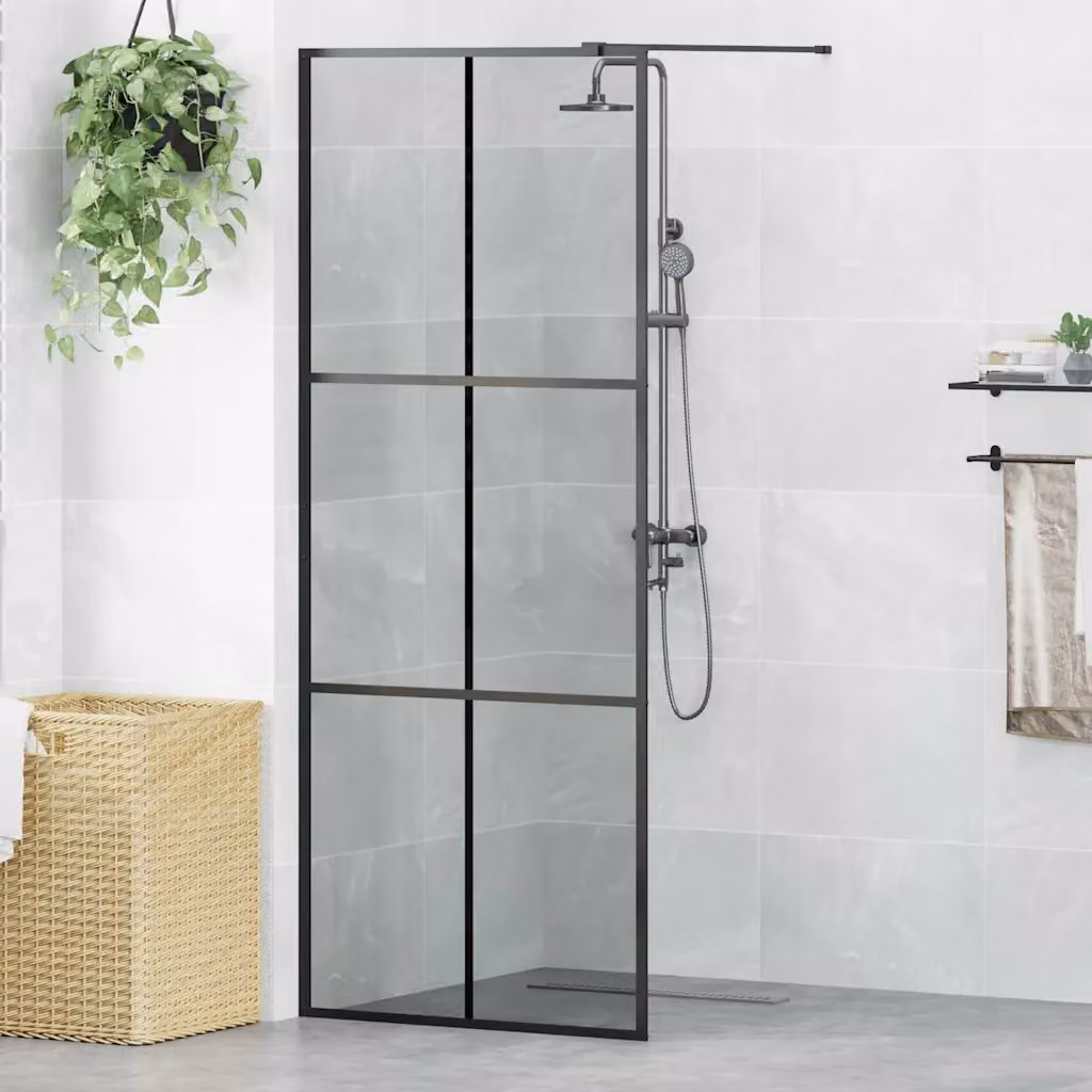 Parete Doccia Walk-in vidaXL in Vetro Temperato Trasparente con Profilo Nero L: 80 cm, H: 195 cm