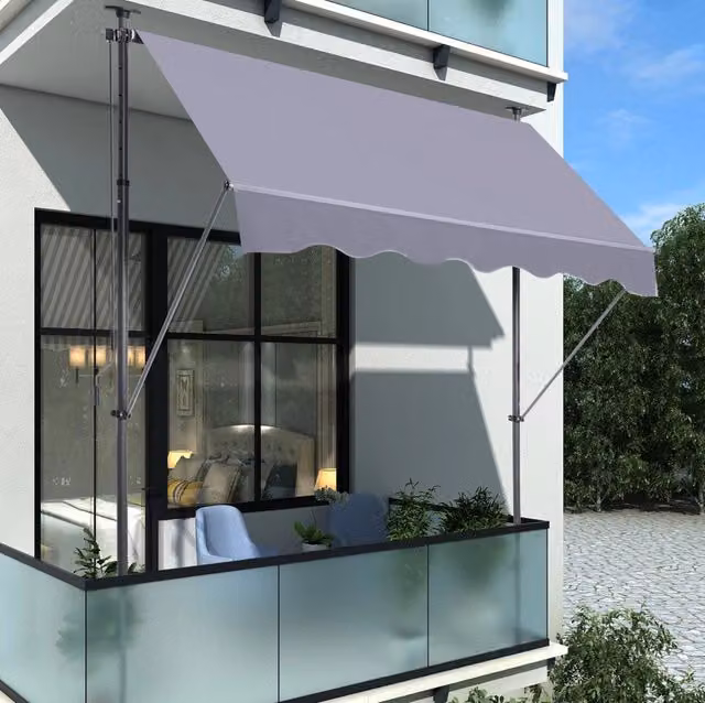Tenda da sole a bracci ULEVR 200x150 cm, altezza 220-310 cm regolabile, manovella e montaggio senza foratura, grigio scuro
