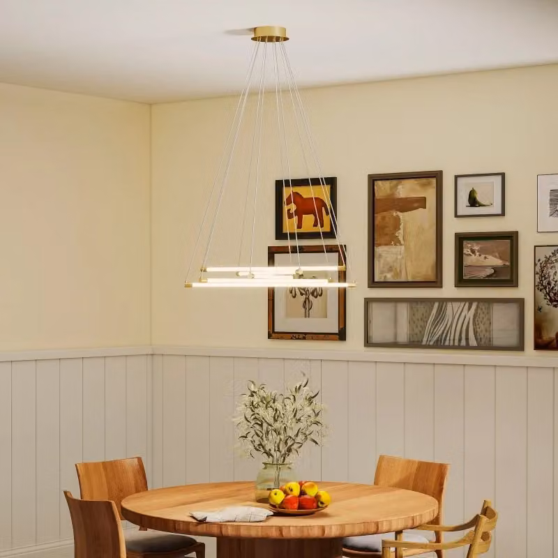 Plafoniera a sospensione LED moderna da 50W con 5 tubi luminosi regolabili e altezza regolabile, ideale per soggiorno, sala da pranzo e cucina, colore oro e bianco – 2