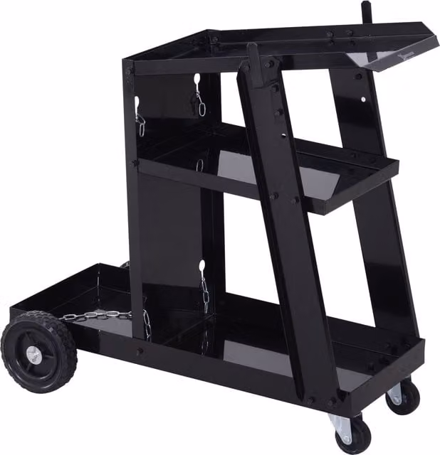 Carrello porta utensili Durhand in acciaio nero con 3 ripiani e 4 ruote in gomma per officina