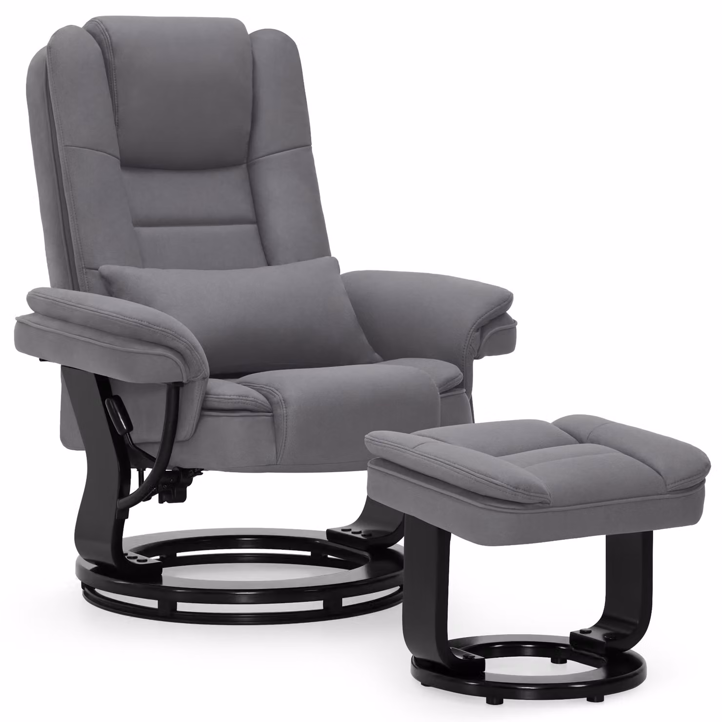 Poltrona reclinabile M MCombo con funzione reclinabile, poltrona da lettura, poltrona TV girevole a 360°, con sgabello, con cuscino e tasca laterale, 9099 (microfibra grigia)