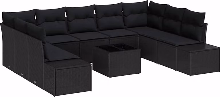 Set Divano da Giardino con cuscino 10 pcs Nero polyrattan
