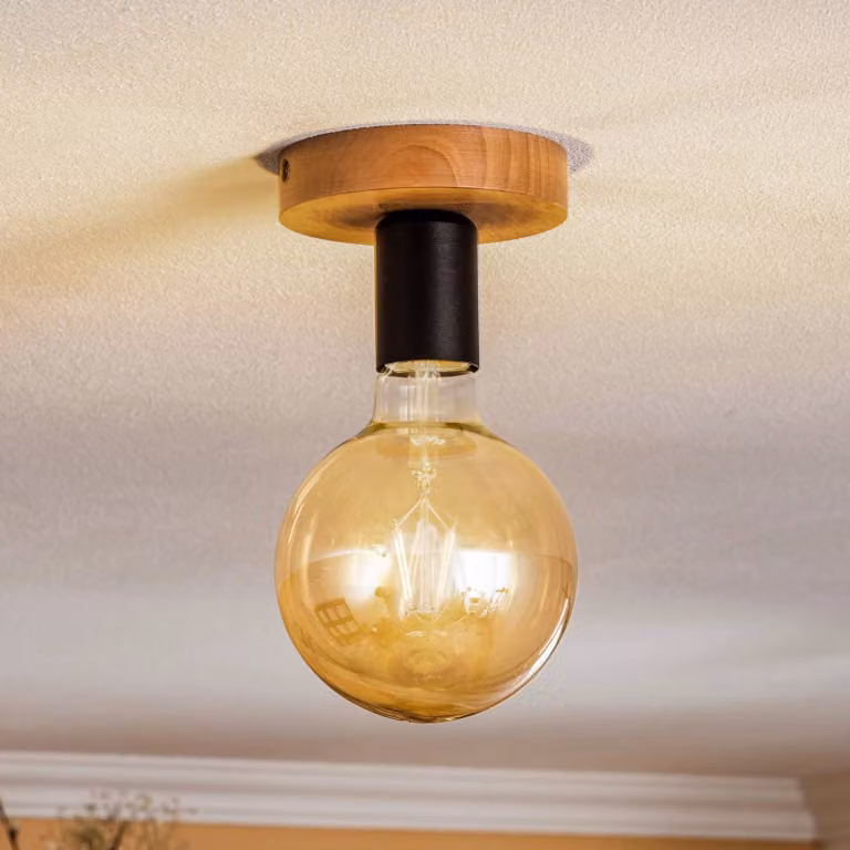 Plafoniera soffitto Esan Lamkur, dimmerabile, Legno chiaro, Soggiorno / Sala da pranzo, Legno, Moderno, Plafoniera