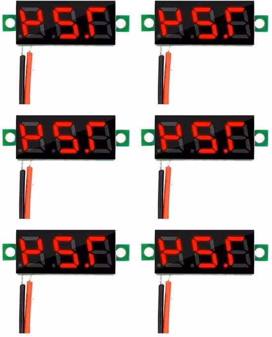 6 mini voltmetri digitali da 0,28 pollici con display a LED - Intervallo di misura CC 2,4-3,0 V, due cavi, protezione da sovracorrente e misurazione precisa della tensione (rosso)