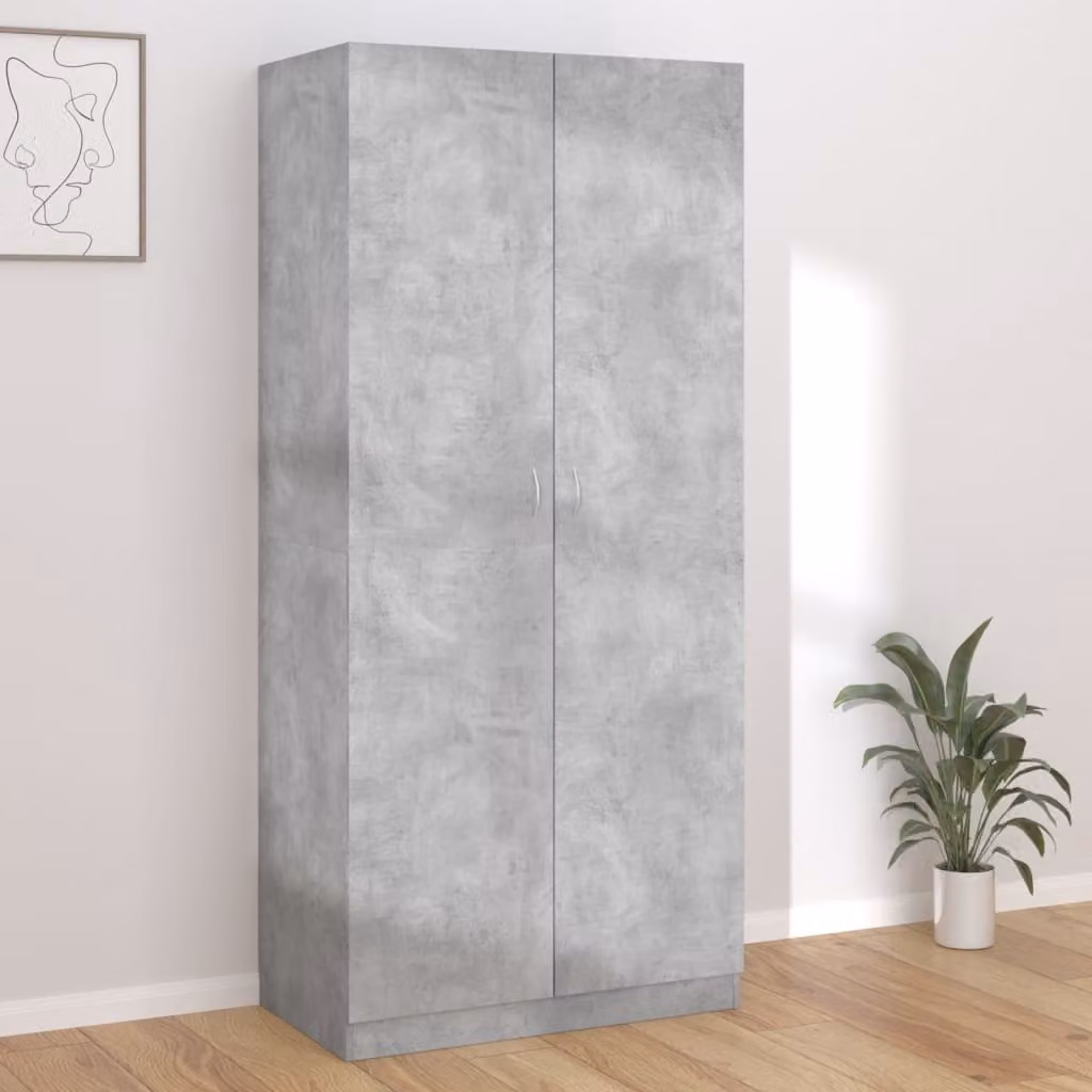 The Living Store Armadio grigio cemento 90x52x200 cm materiale legno