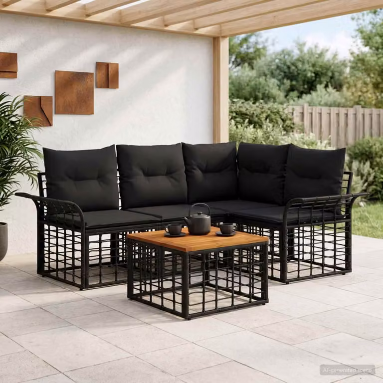 vidaXL Set di divani da esterno a L composto da 5 pezzi con tavolino, nero e grigio scuro