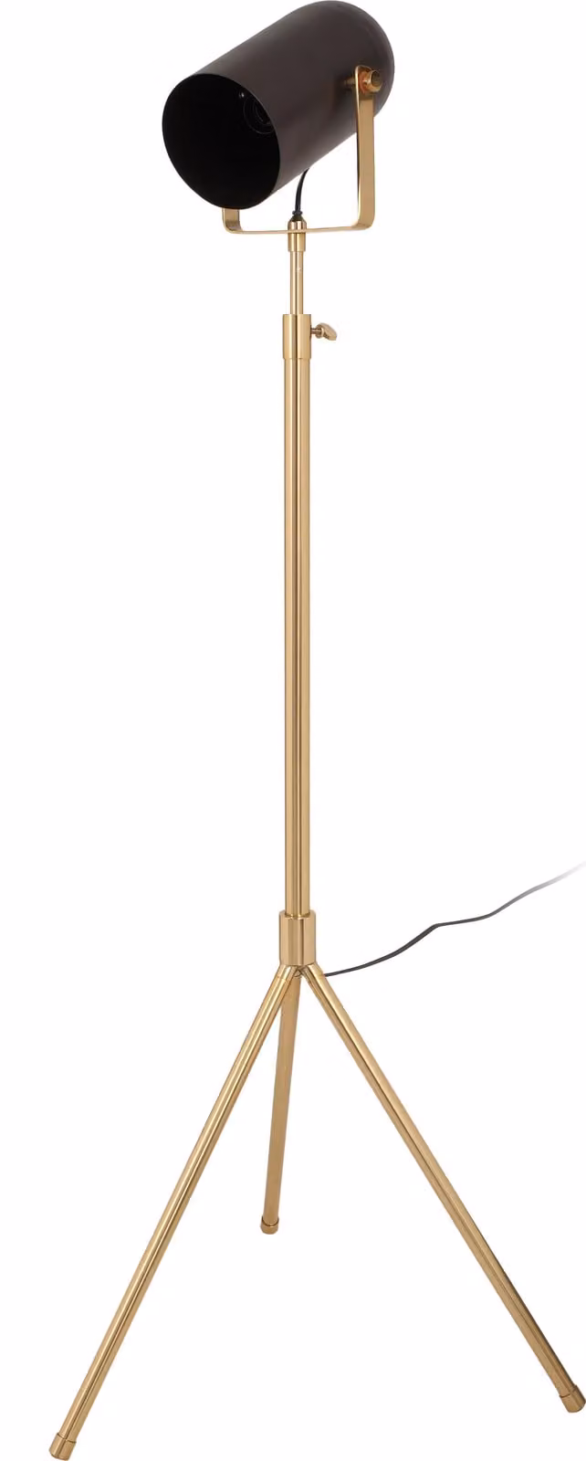 Lampada da terra Padiro, dimensioni 27 x 53 x 133-163 cm, nera e dorata, in acciaio, con treppiede regolabile in altezza
