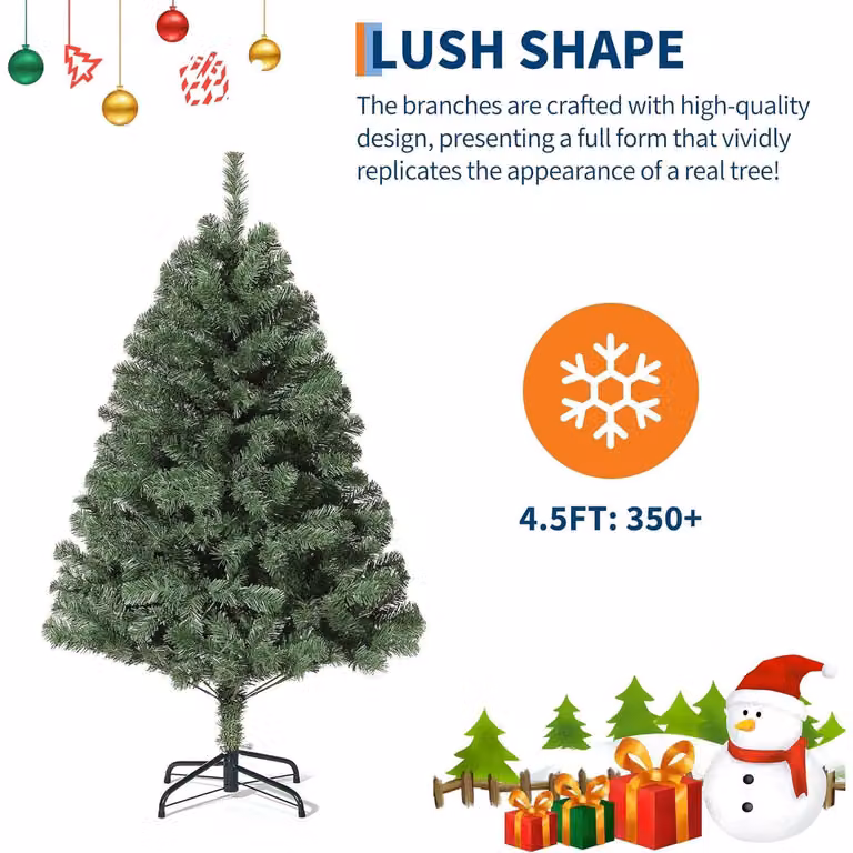 Albero di Natale artificiale - 137 cm - Aspetto realistico, folto fogliame - Base in metallo - Senza luci - Per la casa e l'ufficio