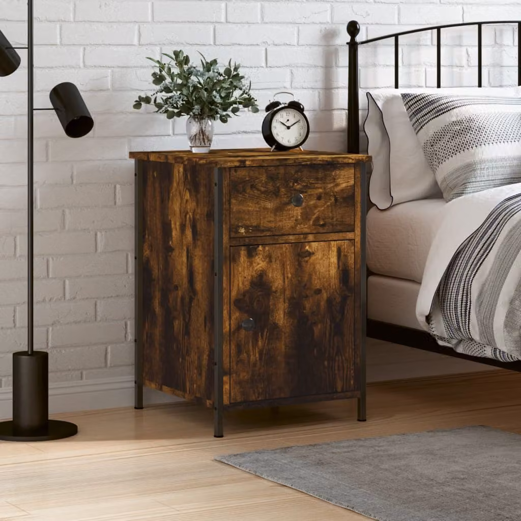 Comodino moderno vidaXL in legno multistrato color rovere fumo L: 40 cm, P: 42 cm, H: 60 cm