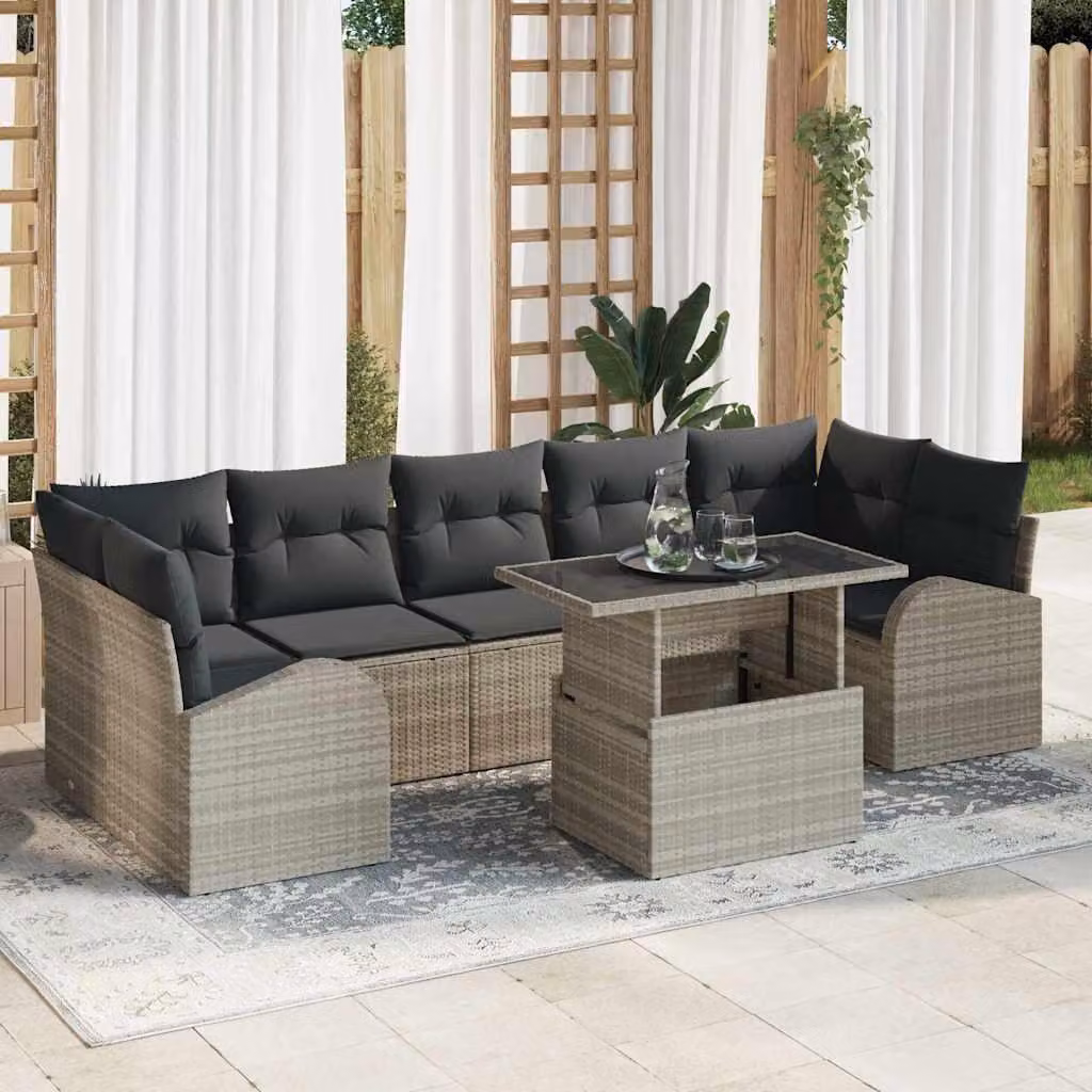 Maison Exclusive - Set Divano da Giardino 8 pcs Grigio chiaro Poly Rattan