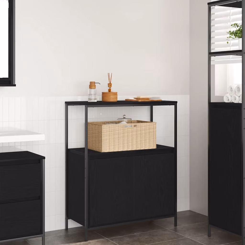 Mobile da bagno vidaXL moderno con ripiani in rovere e finitura nera L: 76,5 cm, P: 35 cm, H: 95 cm