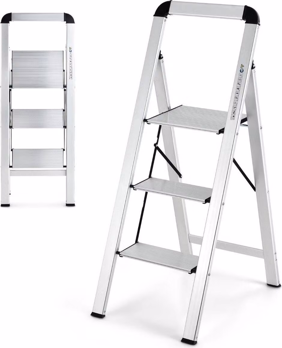 Scala pieghevole in alluminio a 3 gradini, antiscivolo, portatile