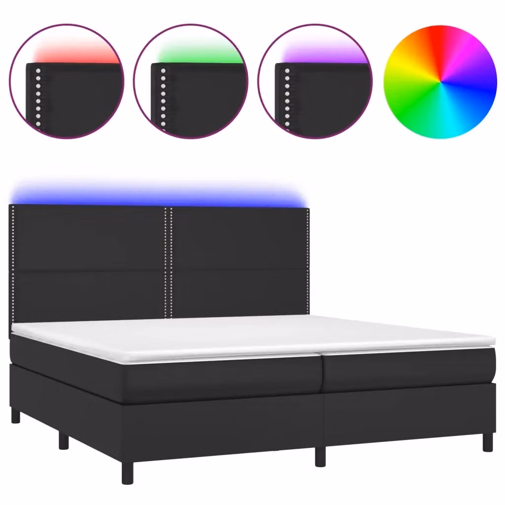 vidaXL Letto a Molle con Materasso e Illuminazione LED in Similpelle Nero L/P/H: 200 x 200 x 33 cm – 2