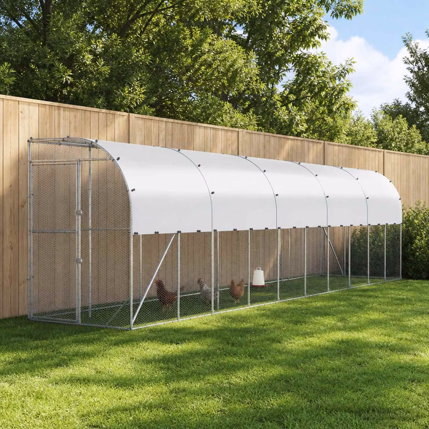 vidaXL Gabbia per Polli Contro il Muro Argento 600 x 150 x 215 cm