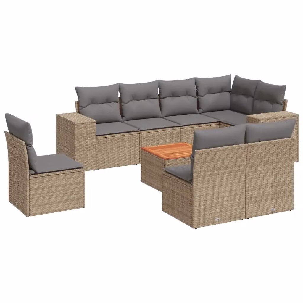 vidaXL Set Divano da Giardino a L 9 pz in Polyrattan con Cuscini Beige e Tavolino da Esterno – 2