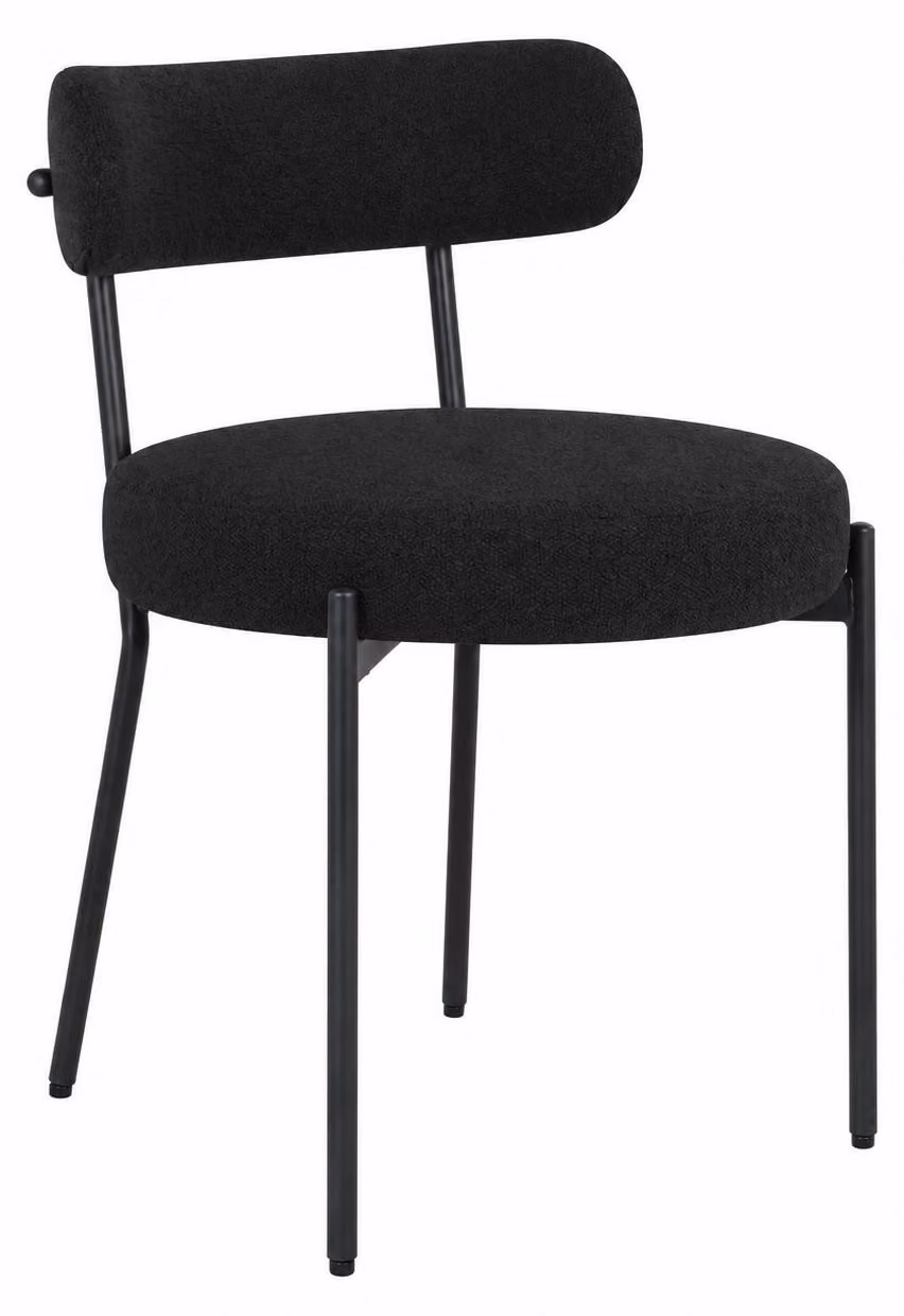 Sedia da pranzo Gunma, rivestita in velluto nero, struttura in metallo nero.