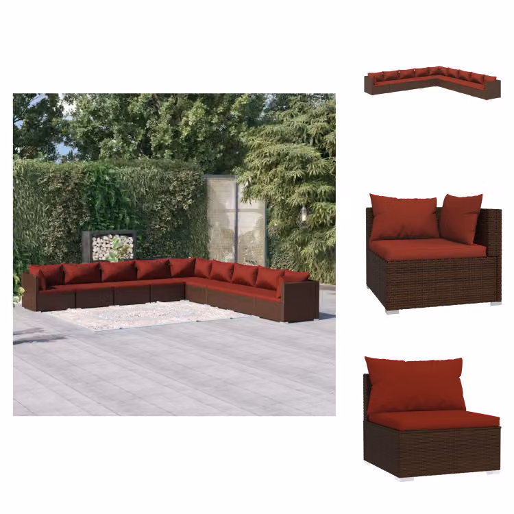 vidaXL Set 9 pezzi con cuscini in rattan marrone - Set di mobili da giardino